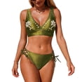 thumbnail image 2 of Bixock Bathing Suits for Women,Tankini Swimsuits for Women,Swimsuits for Women Solid Color V Neck 2 Piece Swimsuit Embroidery Bottom with Chest Pad Swimsuits, 2 of 5