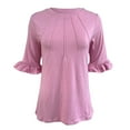 thumbnail image 4 of OSOLU Women Solid Color Striped O-Neck Mid Sleeve T-Shirt Tshirts Tee With Sleeves Fashionable Dailywear, 4 of 6