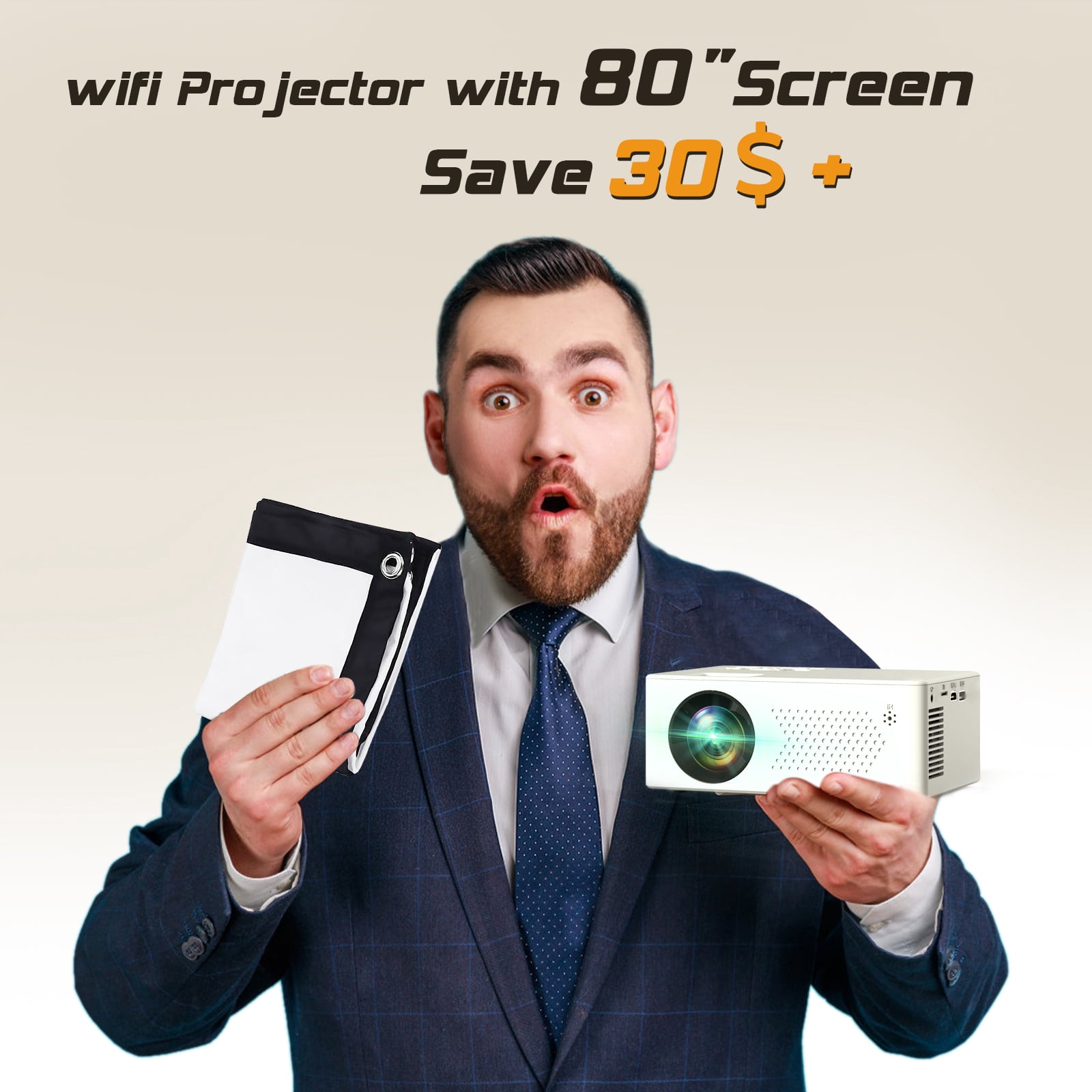 Faltopu Mini Projector with Wifi and Bluetooth, 9500LM Portable Home Theater Projector with Screen ,1080P 250"Display Supported