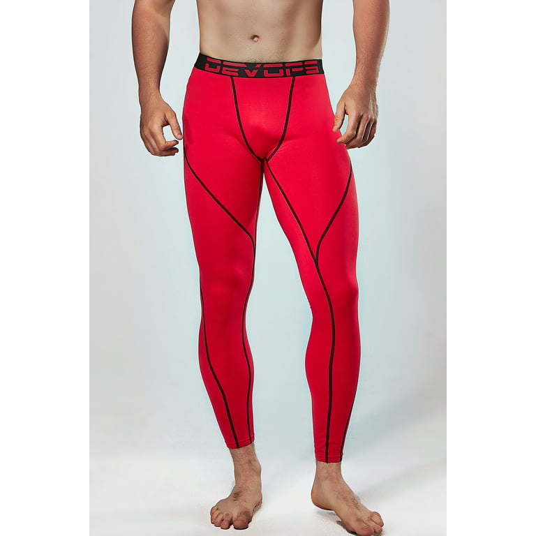 DEVOPS 2 Pack Men's thermal compression pants, Athletic sports Leggings  (X-Large, Black/Red)