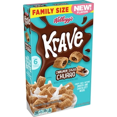 Kellogg's Krave Breakfast Cereal, Breakfast Food, Family Size, Cinnamon Sugar Churro, 16.8oz Box (1 Box)