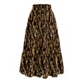 thumbnail image 3 of Women’s Elastic Waist Tiered Maxi Skirt with Leaf Print and Side Pockets Lightweight Flowy A-Line Skirt for Casual Wear Light Brown M, 3 of 5