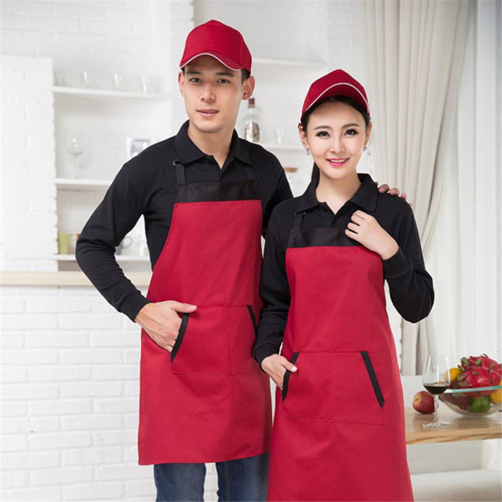 Unisex Espresso Bib Leather Trim Apron With Pocket Chef Café Waitress Waiter 