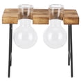 thumbnail image 1 of Maceta de vidrio para escritorio, soporte de madera, florero de vidrio con forma de bulbo, maceta hidropónica para el hogar, la oficina y el jardín, 2 botellas, 1 of 14