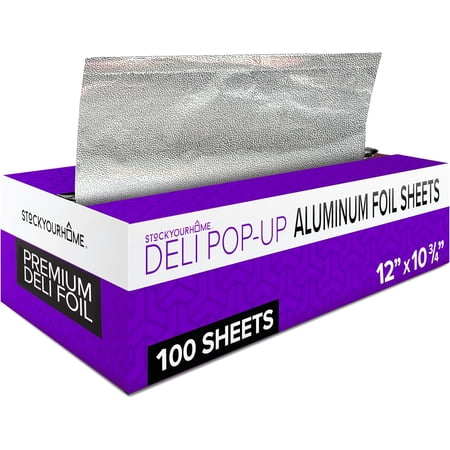 Pre-cut Deli Aluminum Foil Sheets,100 Count 12x10” Heavy Duty Pop Up Foil Sheets for Restaurants, Disposable Foil Sheets for Food, Tin Foil Sheets for Burrito, Hot Dogs, or Sandwich