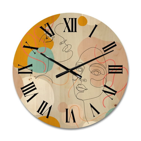 Designart 'Minimal Portrait of Female Face Drawn With One Line II' Modern Wood Wall Clock