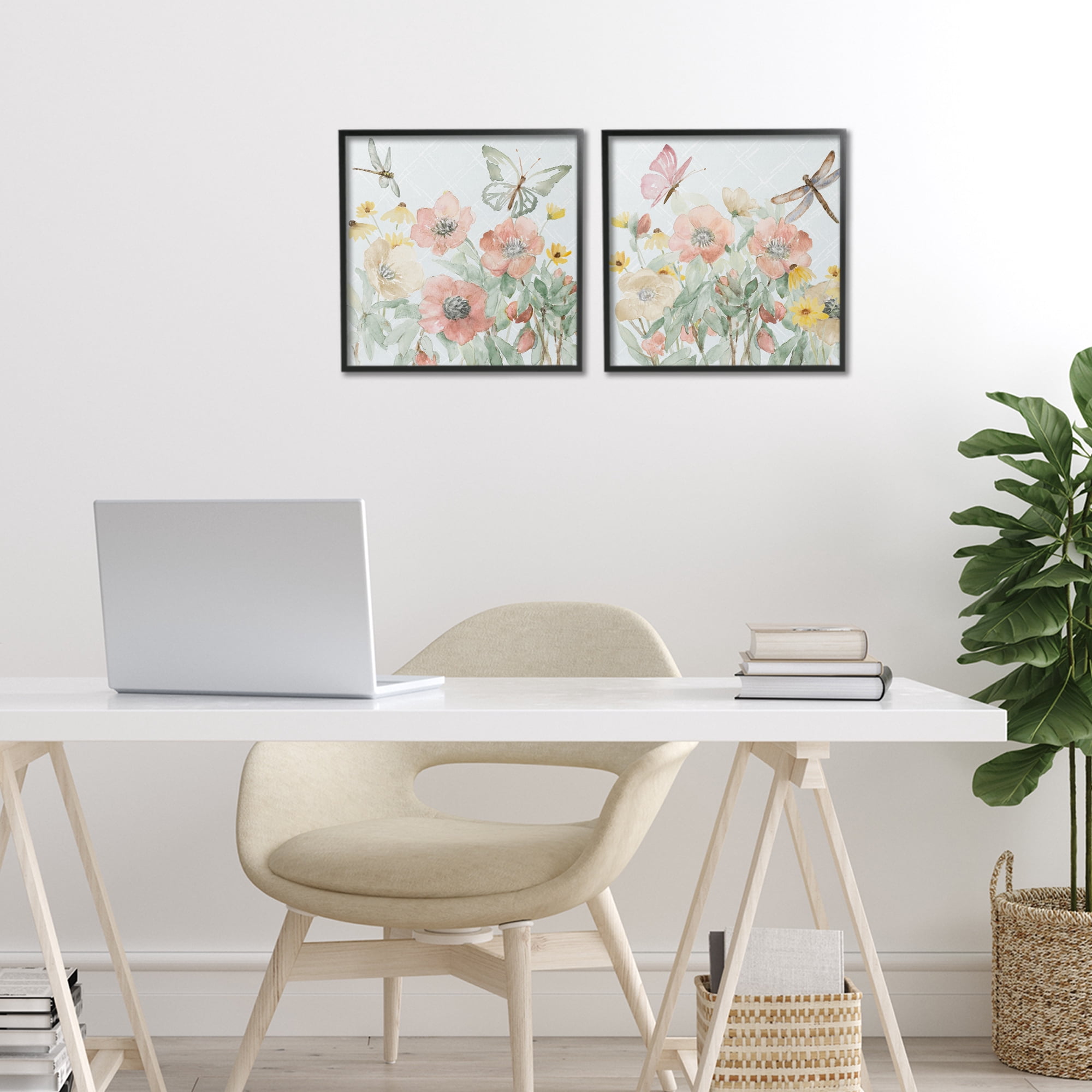Stupell Industries Delicate Garden Joy 2 Piece Black Framed Giclee Art Set, design by Lanie Loreth