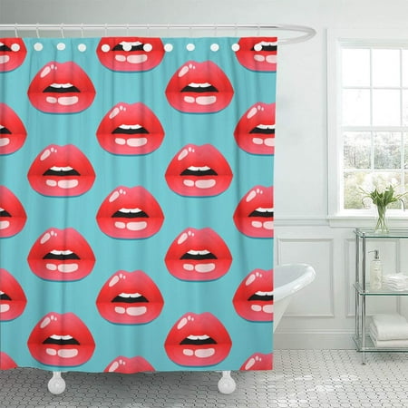 KSADK Cosmetics and Makeup Closeup Beautiful Lips of Woman with Red Lipstick and Gloss Wet Make Bathroom Shower Curtain 60x72 (Best Way To Make A Woman Wet)