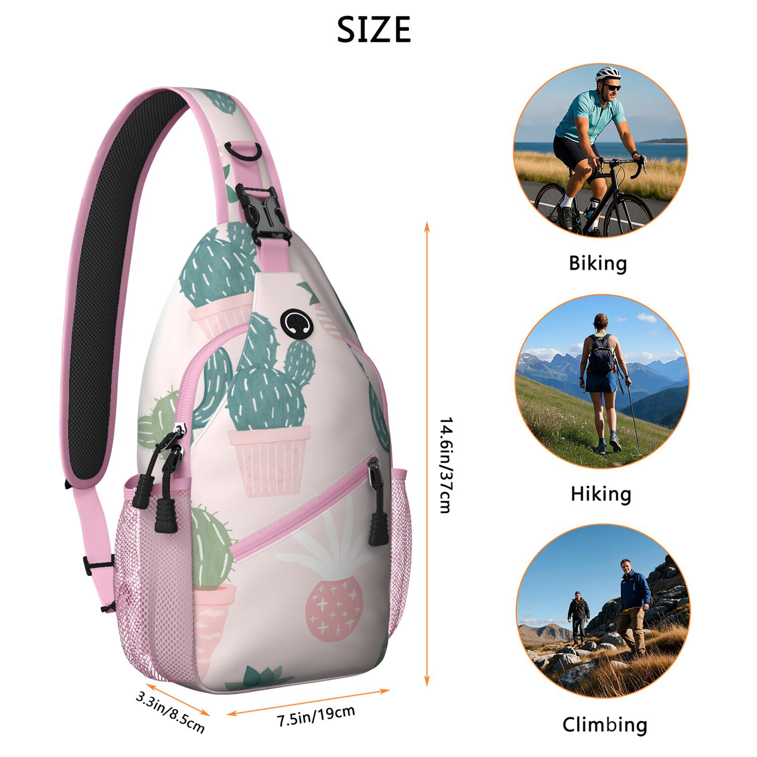 Sling Backpack Crossbody Shoulder BagTravel Sling Bag for Hiking Dating Gym Cycling Working Cactus
