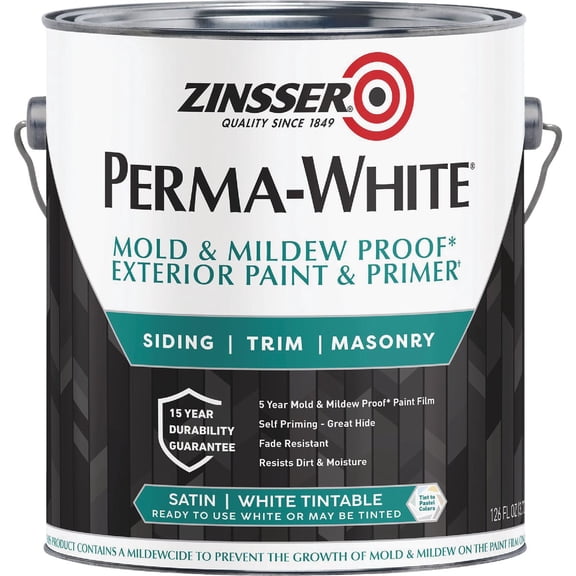 Zinsser White, Satin Interior Exterior Water Base Paint, 1 gal