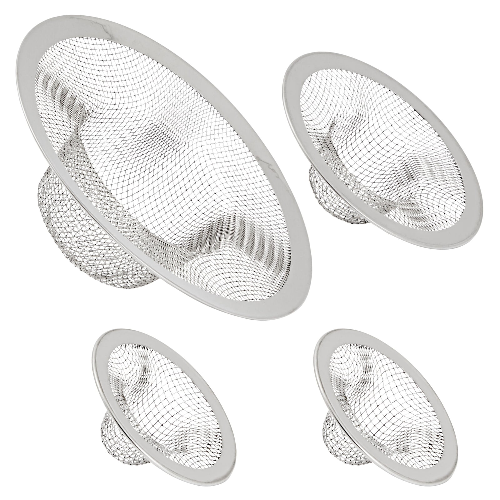 4 Pack Mesh Sink Strainer for Kitchen, Bathroom, Stainless Steel Drain Stopper (3 Sizes)