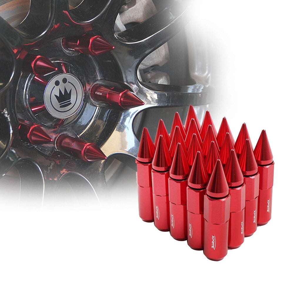 Xprite Red 20 Piece Aluminum Spike Tuner Extended Lug Nuts for Wheels