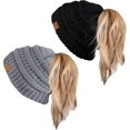 thumbnail image 1 of HSHDLDF Ponytail Messy Bun BeanieTail Women's Beanie Solid Ribbed Hat Cap, 1 of 7