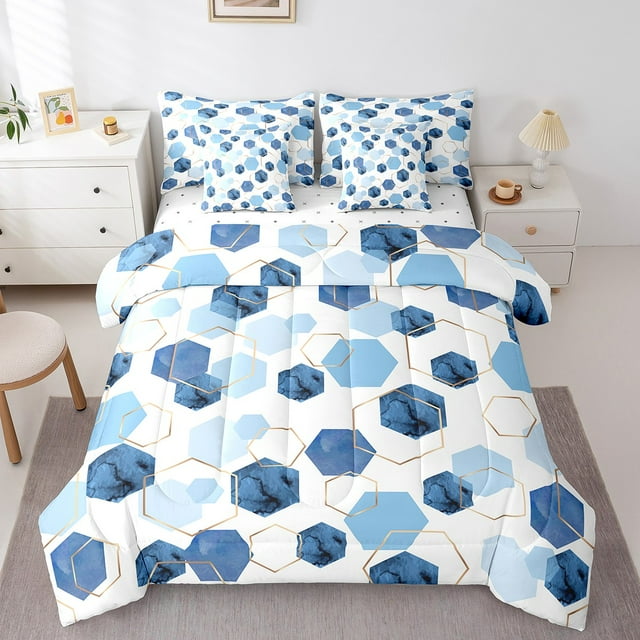 YST Geometry Hexagon 7pcs Bedding Set Abstract Tie Dye Comforter & Duvet Type, Twin Size (7 Count)
