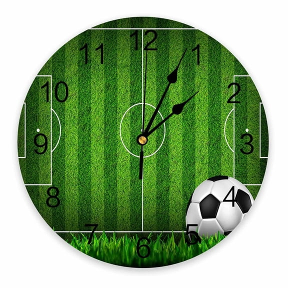 Football Field Grass Clock Living Room Home Decor Large Round Wall Clock Mute Quartz Table Clock Bedroom Decoration Wall Watch(10 Inch)