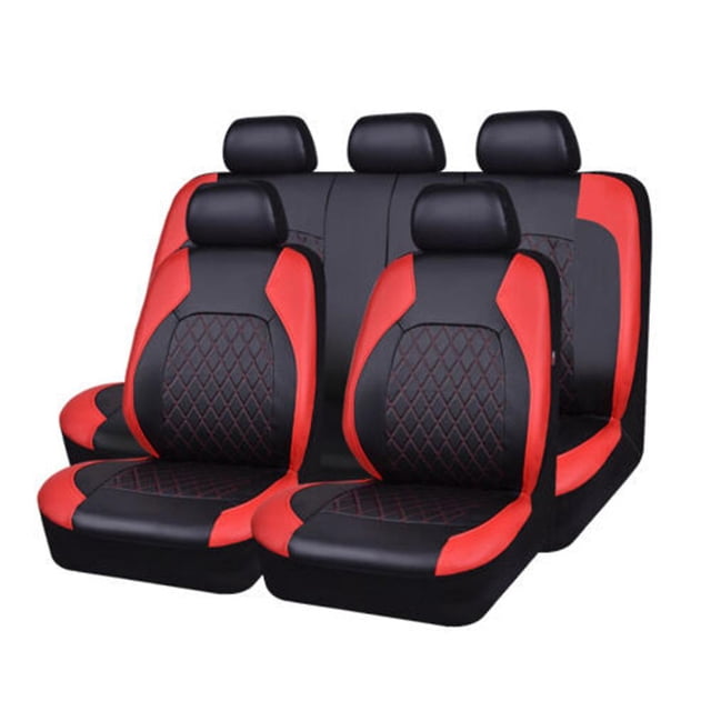 9 Piezas Fundas De Asiento De Coche Universal Pu Protector De Asiento De Cuero Juego Completo Accesorios Interiores De Automóvil Para Coche Suv Vehículo Rojo