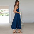 thumbnail image 4 of Women's Denim Midi Dress Sleeveless Strap Button Front A-Line Long Dress with Pockets for Spring Summer Daily Dating Party, 4 of 8
