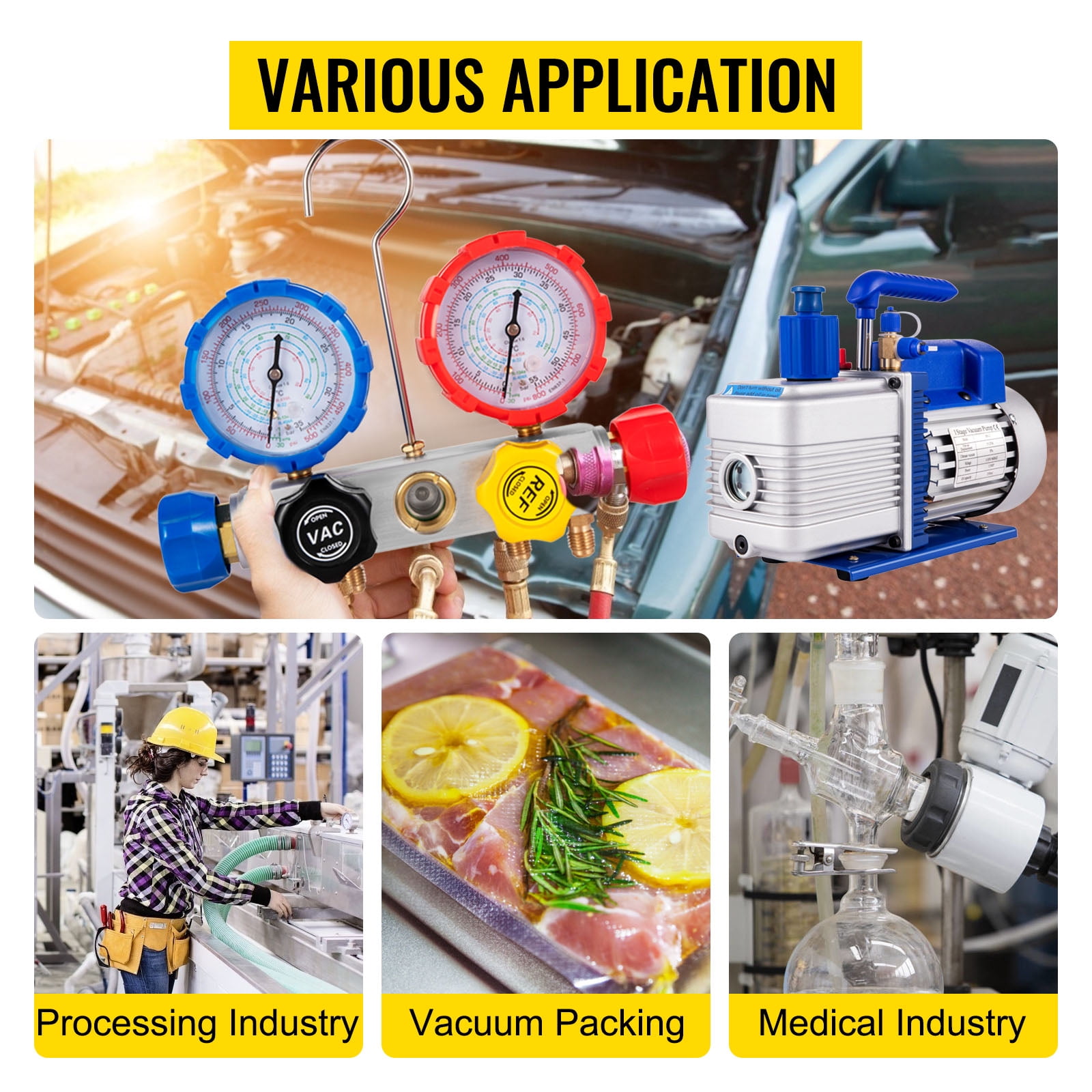 Vevor MCKDZK44.8CFM7CNVV1 4.8 CFM 0.25 HP Single Stage HVAC AC Refrigeration Vacuum Pump Kit with 5PA Ultimate Vacuum Manifold Gauge Set