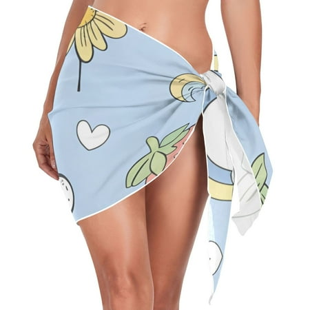 Rabbit Cloud Floral Rainbow Strawberry Women s Bikini Sarong Wraps Swimsuit Coverups Beach Skirt Beach Dress S