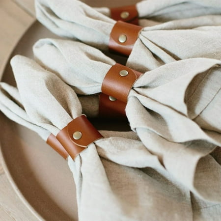 

Pontos 4Pcs/Set Napkin Ring Rustic Vintage Classic Round Faux Leather Table Decor Napkin Buckle for Holiday