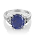 thumbnail image 2 of Gem Stone King 4.33 Ct Oval Blue Lapis White Diamond 925 Sterling Silver Ring (Size 7), 2 of 4