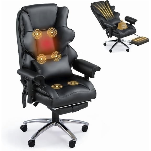 Executive Office Chair With Footrest-6 Point Massage & heated , High Back PU Leather & ergonomic Lumbar Support