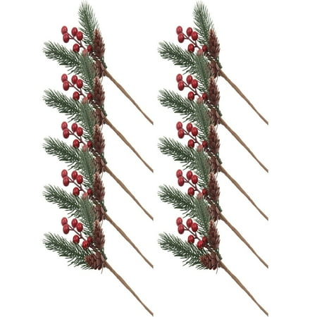 

10PCS Red Berries and Pine Needles Decorative Branches for Christmas