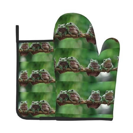 

Zeuib Australian White Tree Frog Sitting on Branch Print Oven Mitt & Pot Holder Set 2-Pack Kitchen Gloves and Hot Pads for Cooking BBQ Grilling Baking