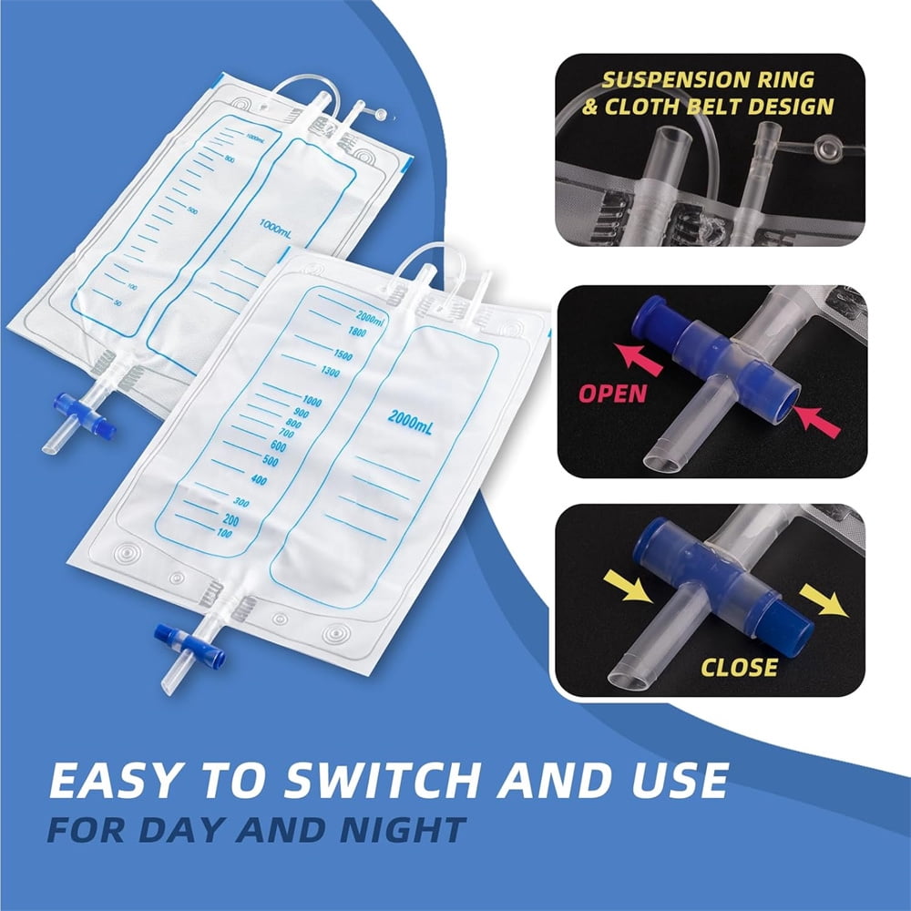 Duslogis Wearable Urine Collector with 1000ml & 2000ml Urine Collection Bags 1.5M Catheter and Dual Capacity Bags, Includes Breathable Cotton Pants Leak Proof Anti Reflux for Men Blue