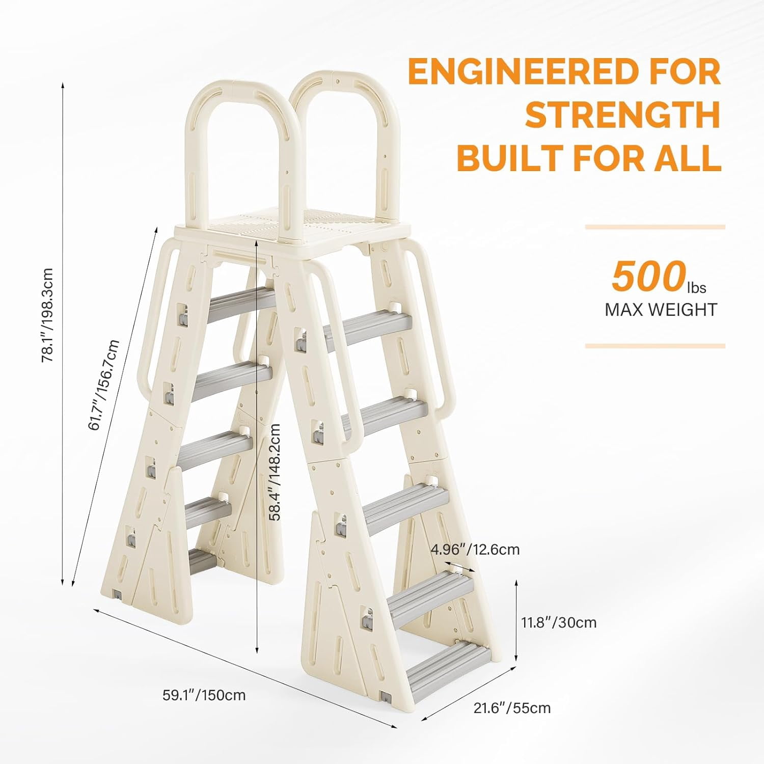 Zimtown 60in A-Frame Above Ground Pool Ladder, Beige Blow-Molded Pool Steps with Non-Slip Steps