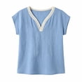 thumbnail image 7 of Babysbule Women's Lace Trim V Neck Short Sleeve Top, Casual Washed Cotton Loose Blouse for Summer, 7 of 7
