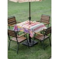 thumbnail image 3 of Easter Outdoor Tablecloth - 60x60 Inch Square Dining Table Cover, Spring Pink Rabbit Ear Colorful Eggs Stripes Waterproof Outdoor Table Cloth with Umbrella Hole & Zipper for Picnic/Patio/Party, 3 of 7