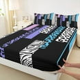thumbnail image 3 of Castle Fairy Boys Girls Animal Zebra Leopard Print Twin Sheet Sets 3pcs,Abstract Geometric Rectangle Stripes Twin Fitted Sheet Microfiber,Black Blue Purple Breathable Flat Sheet, 3 of 7