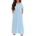 thumbnail image 2 of Girls Toddler Dress Pure Color Round Neck Short Sleeve Comfortable Pocket Long Dresses For Kid size 4-5T, 2 of 6