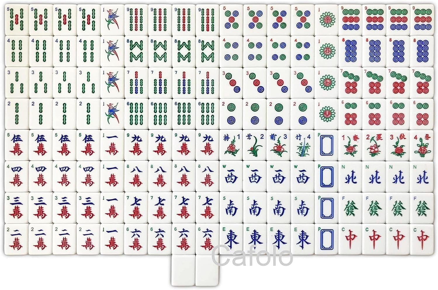 Chinese Mahjong Game Set 1.5" X-Large 144 Numbered White Blue Melamine Tiles with Carrying Travel Case,Complete Majong Majiang, Mah Jonng Game Set