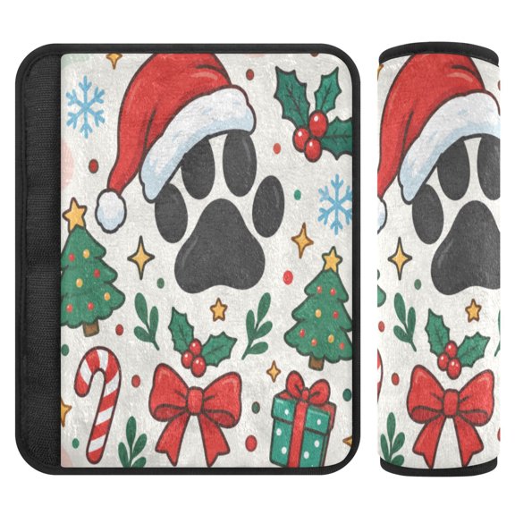 Seat Belt Cover 2 Pack Soft Paw Xmas Printed Seatbelt Cover Car Seat Strap Shoulder for All Cars