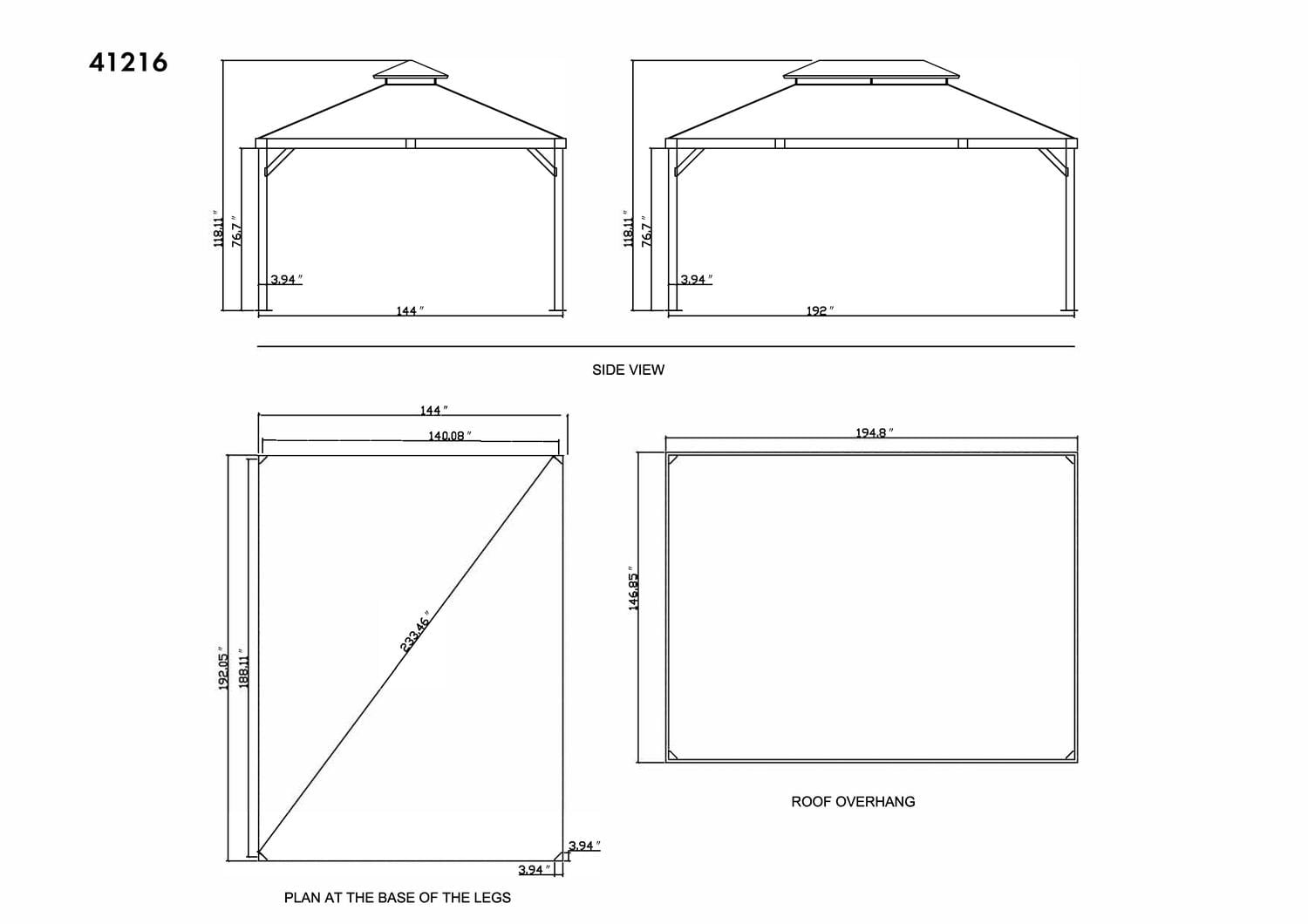 Yosemite Gazebo Aluminum Frame Wood Finish 12 x 16