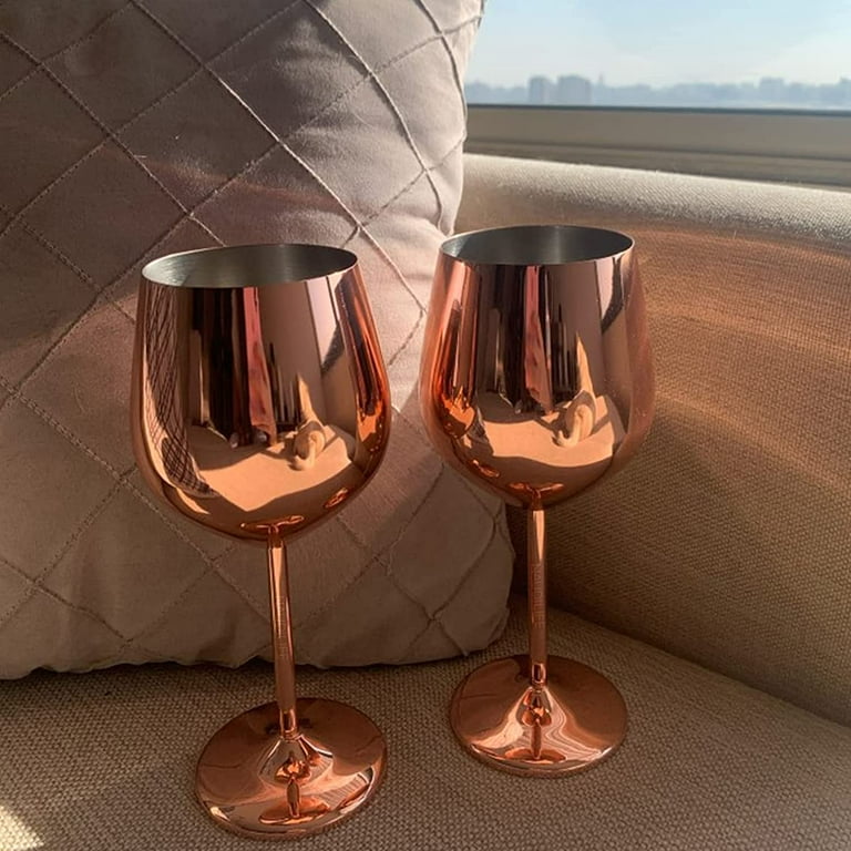 Wine glasses set of 2 made of stainless steel copper, metal wine glass, red  wine goblet, cocktail goblet, white wine champagne glasses stainless steel,  rose gold 500ml red wine glasses 2 pieces 