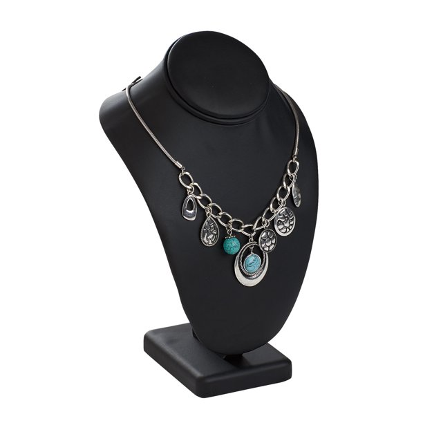 SSWBasics Large Black Faux Leather Necklace Display 4” W x 6½" L x 10” H