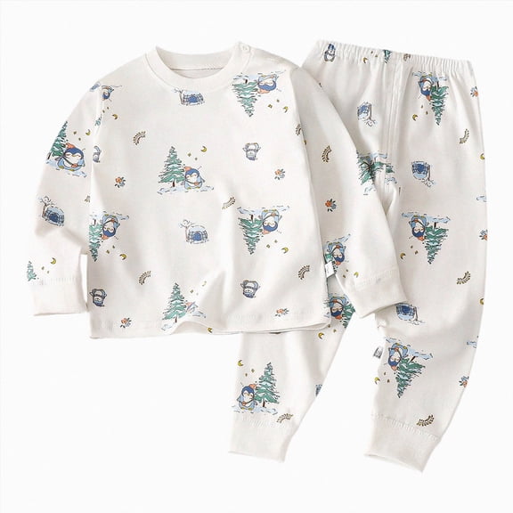 TOWED22 Toddler Boys Fall Winter Set Long Sleeve Cute Print Graphic Crewneck Sweatshirt Elastic Waist Joggers 2 Piece Warm Outfits Clothes(Light Blue,0-9 M)