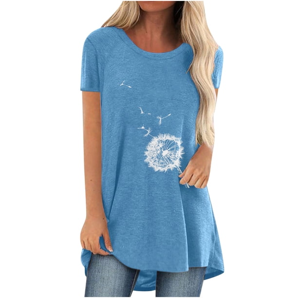 Mujeres moda Casual impresión camisas manga corta suelta Tee Tops túnica blusa Pompotops hfajkhk136272