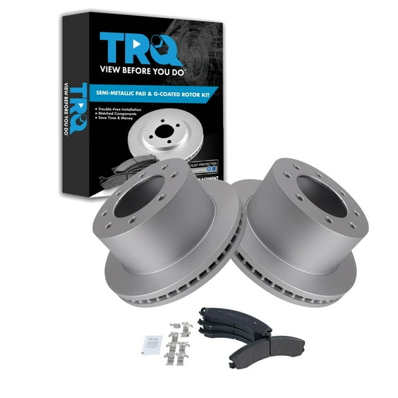 TRQ Rear Brake Pad & Rotor Kit Brake Pads Brake Rotor Semi-Metallic Premium G-Coated Fits Select 2011-2019 Chevrolet Silverado 3500 HD GMC Sierra 3500 HD