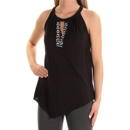 Rhinestone Keyhole - INC Womens Black Rhinestone Sleeveless Keyhole Top Size: S