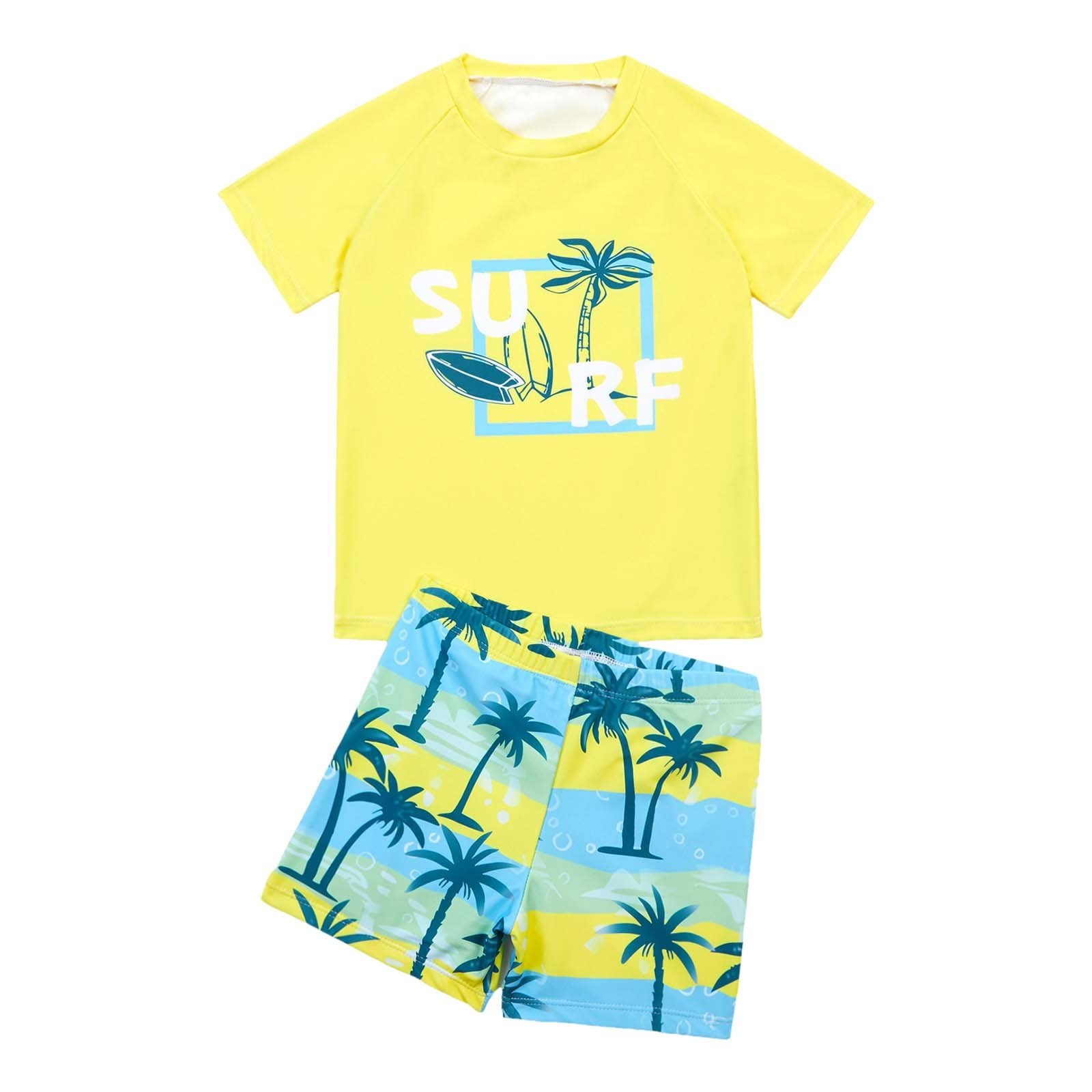 PMVFHDE Short Surfing Suit Boys' Coconut Tree & Print Swim Set With Trunks Yellow,2-3 Years