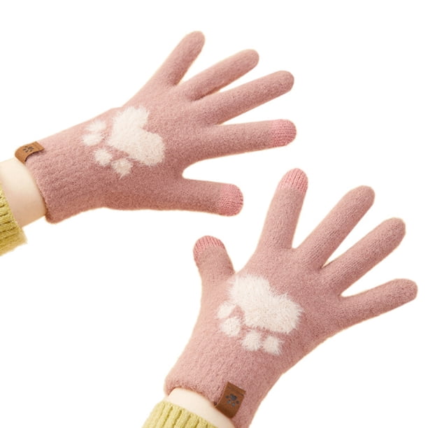 Guantes de invierno cálidos para mujer con pantalla táctil, guantes térmicos de punto cable con forro polar de lana para clima frío