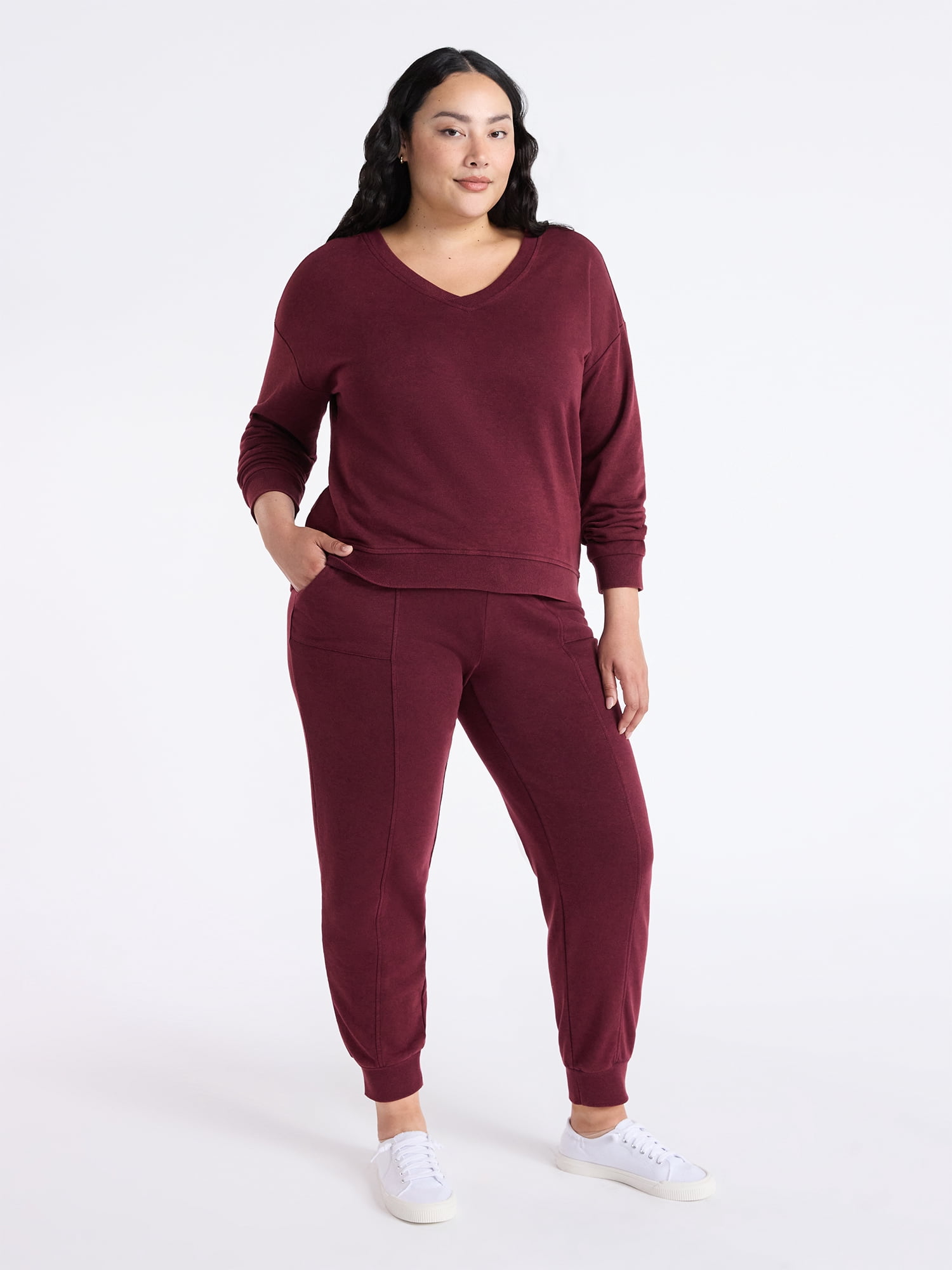 Time and Tru Women's and Women’s Plus French Terry Set, 2-Piece, Sizes XS-4X