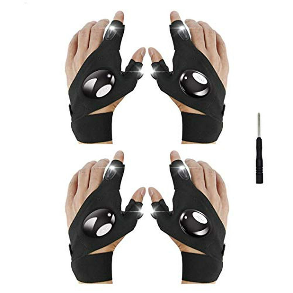 2 Pairs Flashlight Gloves, Fingerless LED Flashlight Gloves, Birthday