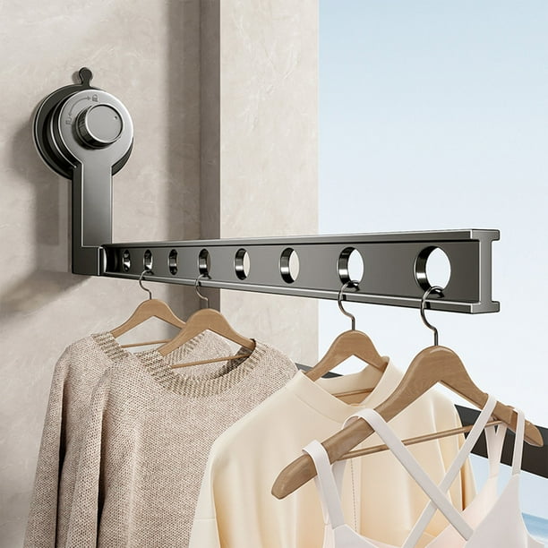 Tendedero portátil con ventosa | Tendedero plegable de pared para balcón, camping, hotel | Instalación compacta sin taladros | Gris