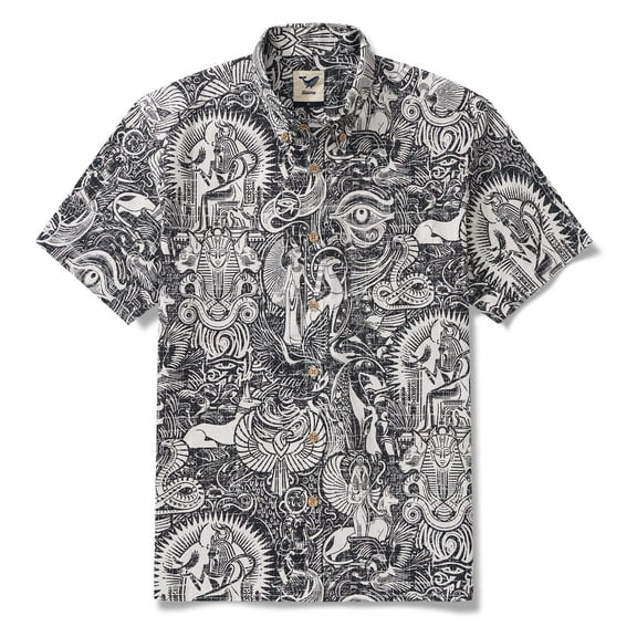 YIUME Men's Hawaiian Shirt Short Sleeve Button-down Cotton Aloha Shirts Ancient Egyptian Mythology