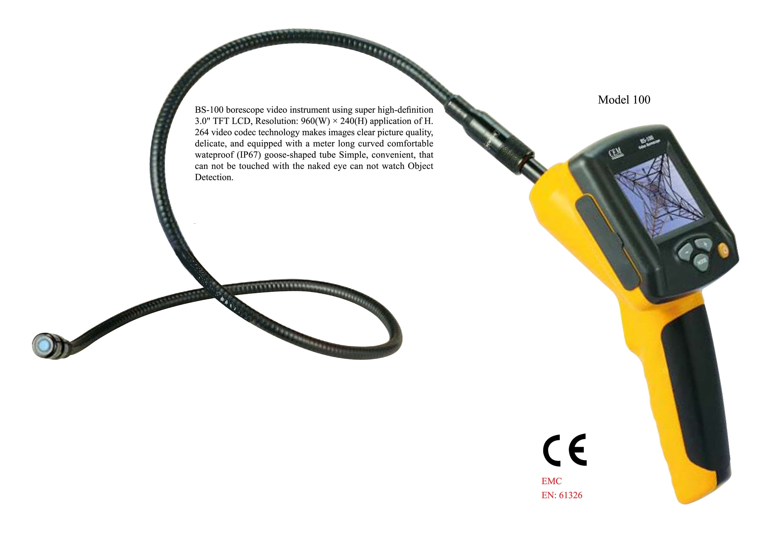 CEM BS-100 3" LCD Video Borescope 17mm x 1M Gooseneck with TV-out
